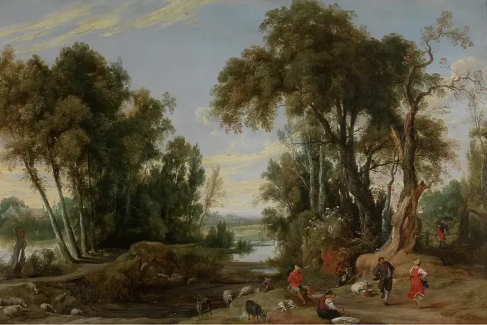 Framed Print : Landscape with Dancing Shepherds, 1631. Creator: Jan Wildens Framed Print : Landscape with Dancing Shepherds, 1631. Creator: Jan Wildens
