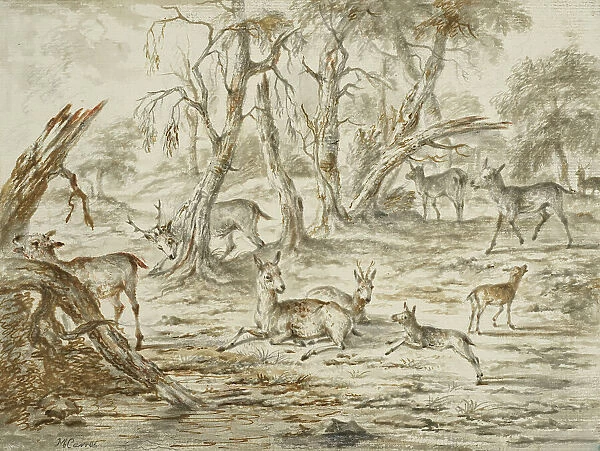 Landscape with deer. Creator: Michiel Carree