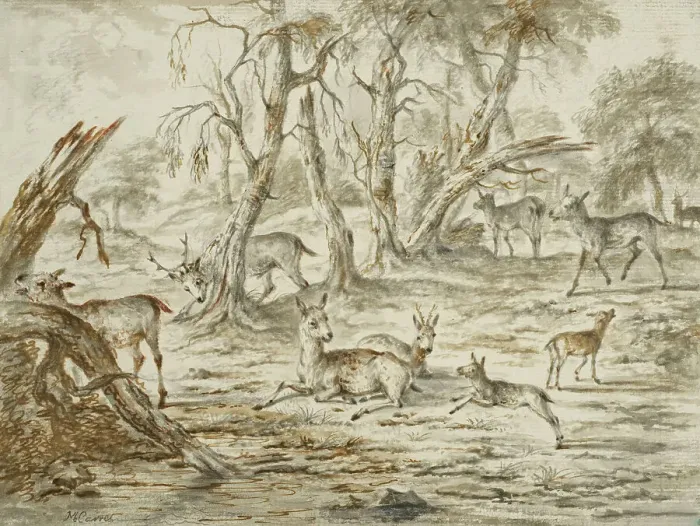 Framed Print : Landscape with deer. Creator: Michiel Carree Framed Print : Landscape with deer. Creator: Michiel Carree