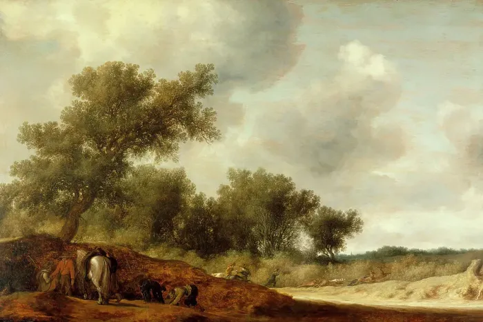 Framed Print : Landscape with Deer Hunters, c1630. Creator: Salomon Ruysdael Framed Print : Landscape with Deer Hunters, c1630. Creator: Salomon Ruysdael
