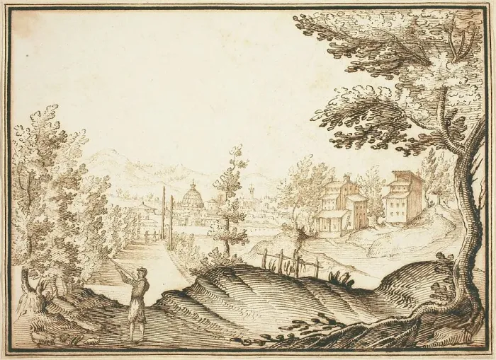 Framed Print : A Landscape with a Domed Building. Creator: Remigio Cantagallina Framed Print : A Landscape with a Domed Building. Creator: Remigio Cantagallina
