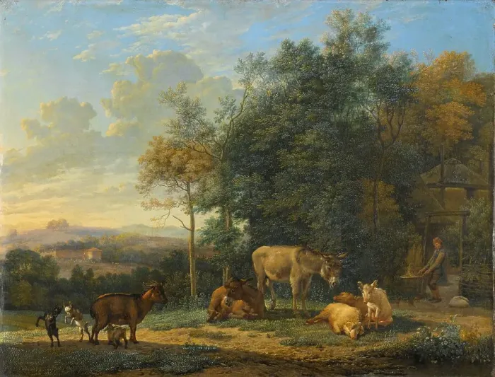 Framed Print : Landscape with Two Donkeys, Goats and Pigs, 1655. Creator: Karel Du Jardin Framed Print : Landscape with Two Donkeys, Goats and Pigs, 1655. Creator: Karel Du Jardin