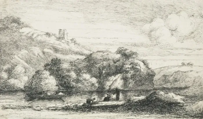 Framed Print : Landscape after a drawing by Salvator Rosa, 1834. Creator: David Charles Read