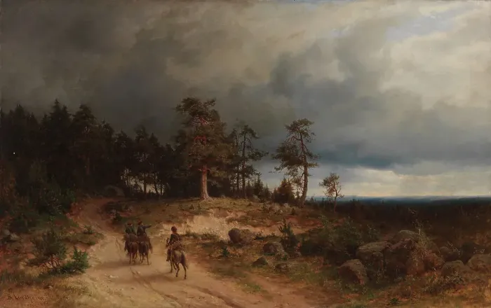 Framed Print : Landscape in Eastern Finland with Mounted Cossacks, 1866. Creator: Berndt Lindholm Framed Print : Landscape in Eastern Finland with Mounted Cossacks, 1866. Creator: Berndt Lindholm