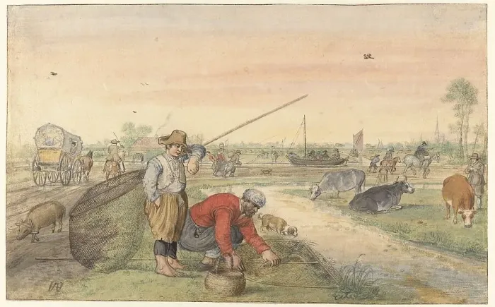 Framed Print : Landscape with Two Eel Fishermen by a Ditch, c.1625-c.1630. Creator: Hendrick Avercamp Framed Print : Landscape with Two Eel Fishermen by a Ditch, c.1625-c.1630. Creator: Hendrick Avercamp