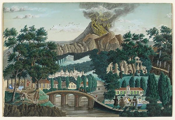 Landscape with Erupting Volcano, Bridge and Wedding Party, n.d. Creator: Ernst Damitz