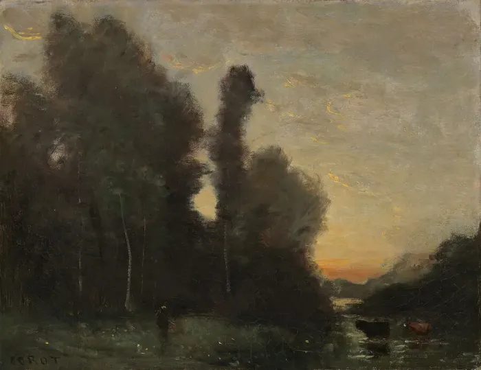 Framed Print : Landscape, Evening Mood, 1830-1875. Creator: Jean-Baptiste-Camille Corot Framed Print : Landscape, Evening Mood, 1830-1875. Creator: Jean-Baptiste-Camille Corot