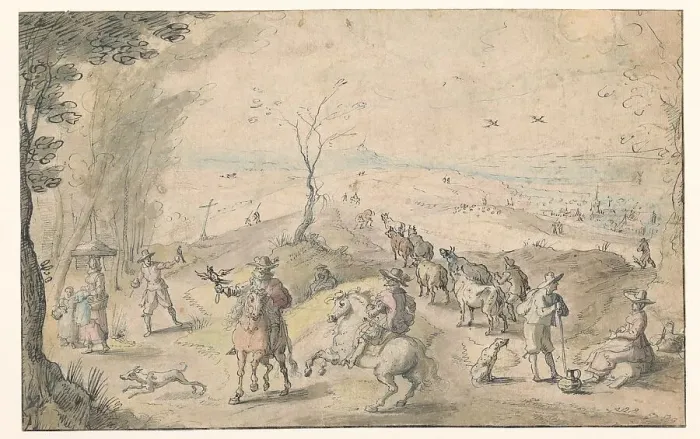 Framed Print : Landscape with falconers and herdsman, 1596-1653. Creator: Jan Wildens Framed Print : Landscape with falconers and herdsman, 1596-1653. Creator: Jan Wildens