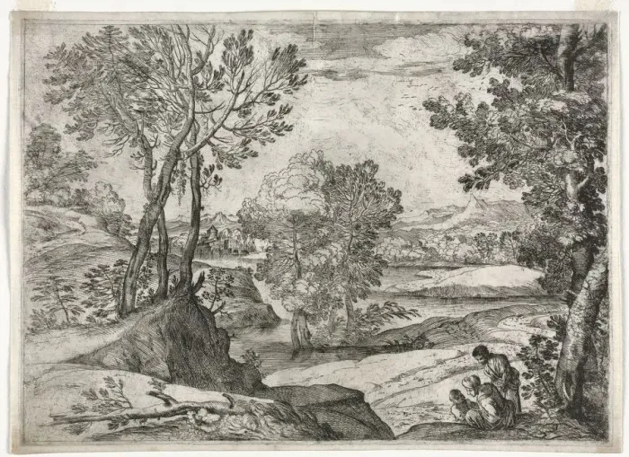 Framed Print : Landscape with a Family, 1643. Creator: Giovanni Francesco Grimaldi (Italian, 1606-1680) Framed Print : Landscape with a Family, 1643. Creator: Giovanni Francesco Grimaldi (Italian, 1606-1680)