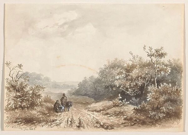 Landscape with a family, a sheep and a dog, 1842. Creator: Willem Valter