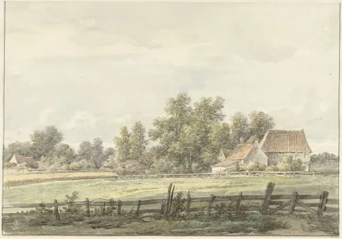 Framed Print : Landscape with farm, 1776-1822. Creator: Jan Hulswit Framed Print : Landscape with farm, 1776-1822. Creator: Jan Hulswit