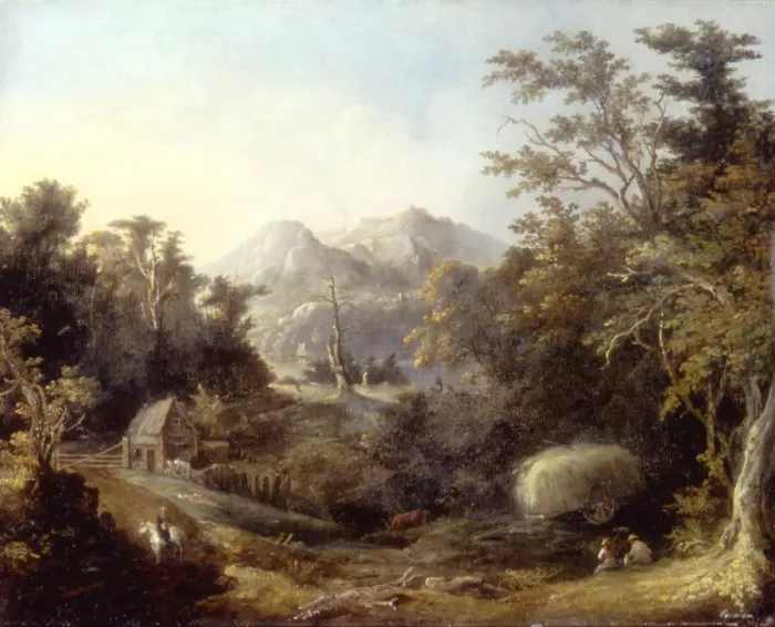 Framed Print : Landscape with Farm and Mountains, 1832. Creator: Charles Codman Framed Print : Landscape with Farm and Mountains, 1832. Creator: Charles Codman