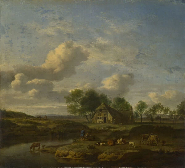 Landscape with a Farm by a Stream, 1661. Artist: Velde, Adriaen, van de (1636-1672)