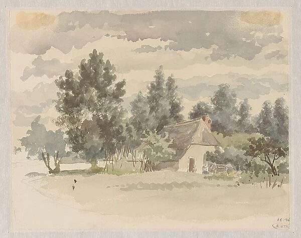 Landscape with farm surrounded by trees, 1866. Creator: Jan Striening