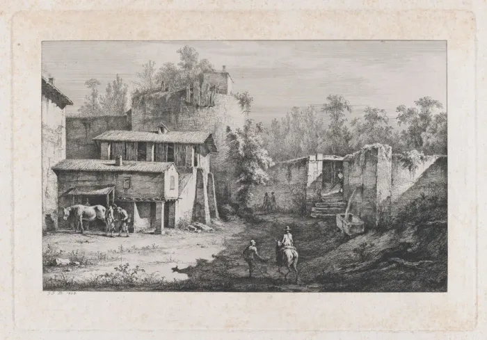 Framed Print : Landscape with Farrier, View of Terrebasse, France, 1808 Framed Print : Landscape with Farrier, View of Terrebasse, France, 1808
