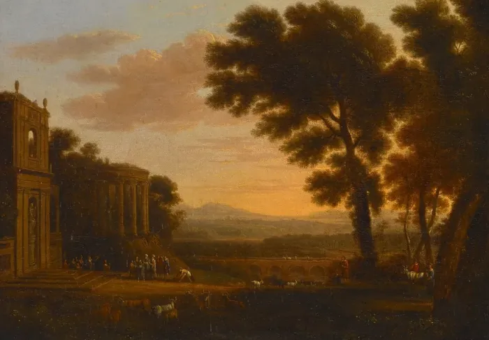 Framed Print : Landscape with the Father of Psyche Sacrificing at the Milesian Temple of Apollo, c1620-1680. Creator: Claude Lorrain Framed Print : Landscape with the Father of Psyche Sacrificing at the Milesian Temple of Apollo, c1620-1680. Creator: Claude Lorrain