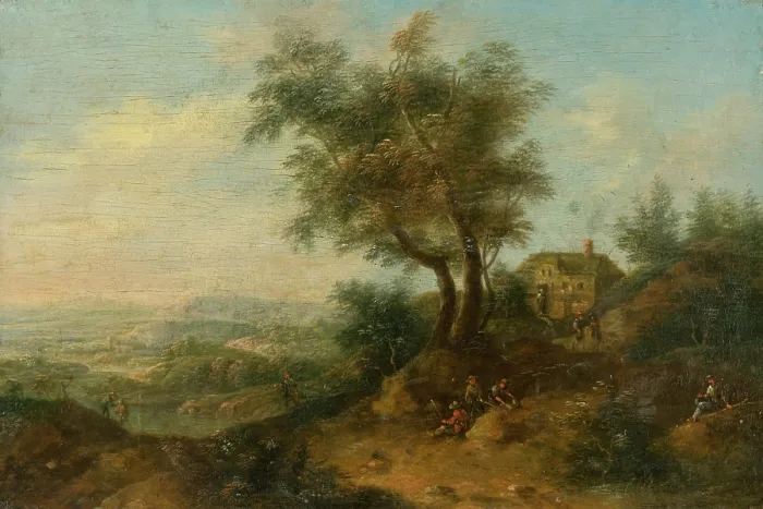 Framed Print : Landscape with a Figural Staffage, 1760-1780. Creator: Unknown Framed Print : Landscape with a Figural Staffage, 1760-1780. Creator: Unknown