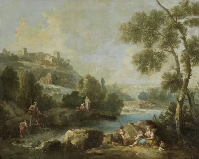 Framed Print : Landscape with Figures, 1730-1770. Creator: Giuseppe Zais Framed Print : Landscape with Figures, 1730-1770. Creator: Giuseppe Zais
