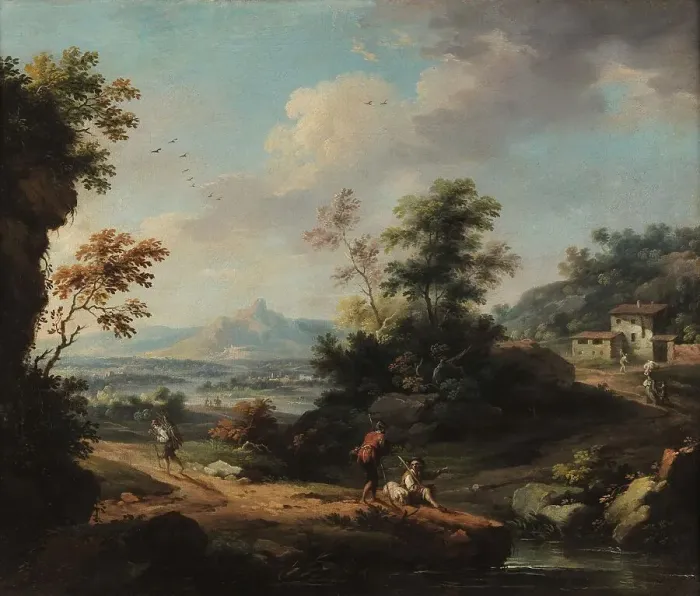 Framed Print : Landscape with figures, Between 1760 and 1799. Creator: Cignaroli; Vittorio Amedeo (1730-1800) Framed Print : Landscape with figures, Between 1760 and 1799. Creator: Cignaroli; Vittorio Amedeo (1730-1800)
