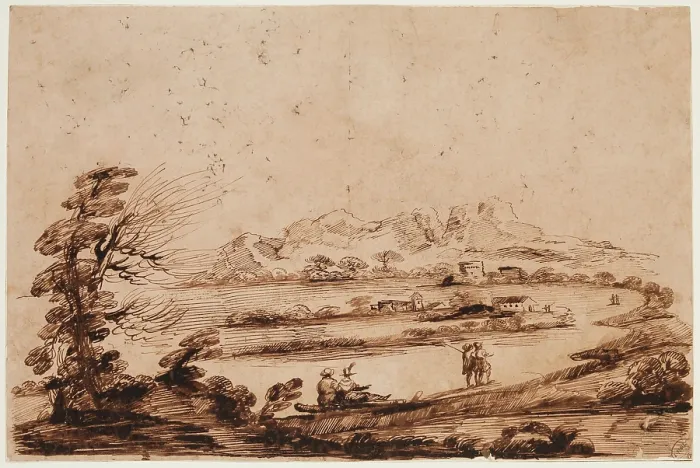 Framed Print : Landscape with Figures, 18th century. Creator: Unknown Framed Print : Landscape with Figures, 18th century. Creator: Unknown