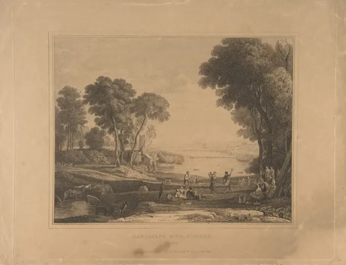 Framed Print : Landscape with Figures (After The Marriage of Isaac and Rebecca, 1648), published 1830 Framed Print : Landscape with Figures (After The Marriage of Isaac and Rebecca, 1648), published 1830