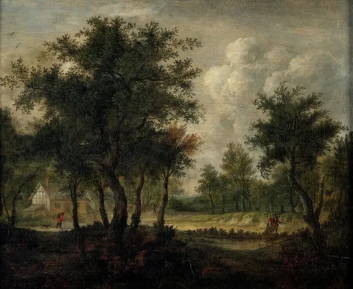 Framed Print : Landscape with figures, (c1670). Creator: Meindert Hobbema Framed Print : Landscape with figures, (c1670). Creator: Meindert Hobbema
