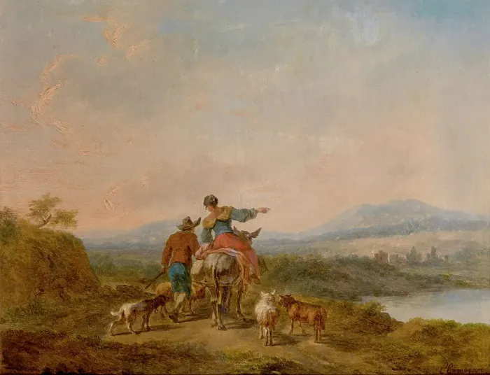 Framed Print : Landscape with Figures, late 18th-early 19th century. Creator: Balthasar Paul Ommeganck Framed Print : Landscape with Figures, late 18th-early 19th century. Creator: Balthasar Paul Ommeganck