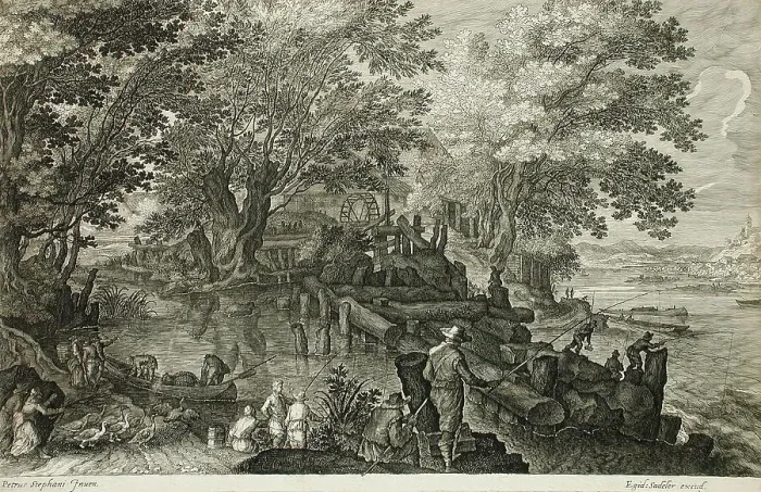 Framed Print : Landscape with a Fisherman, between circa 1610 and circa 1615. Creator: Aegidius Sadeler II Framed Print : Landscape with a Fisherman, between circa 1610 and circa 1615. Creator: Aegidius Sadeler II
