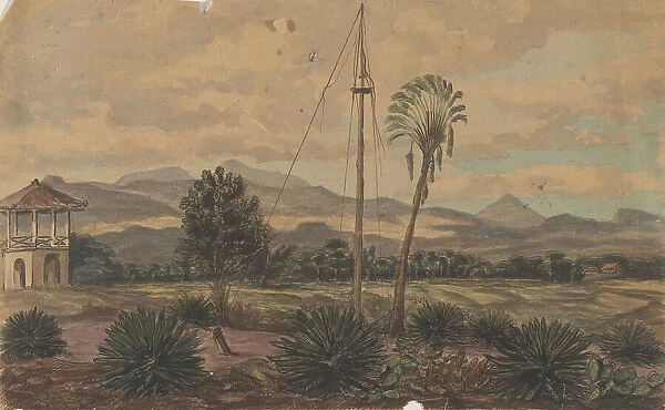 Landscape with flagpole, 1800-1900. Creator: Anon