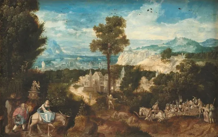 Framed Print : Landscape with the Flight into Egypt, 1500-1550. Creator: Herri met de Bles Framed Print : Landscape with the Flight into Egypt, 1500-1550. Creator: Herri met de Bles