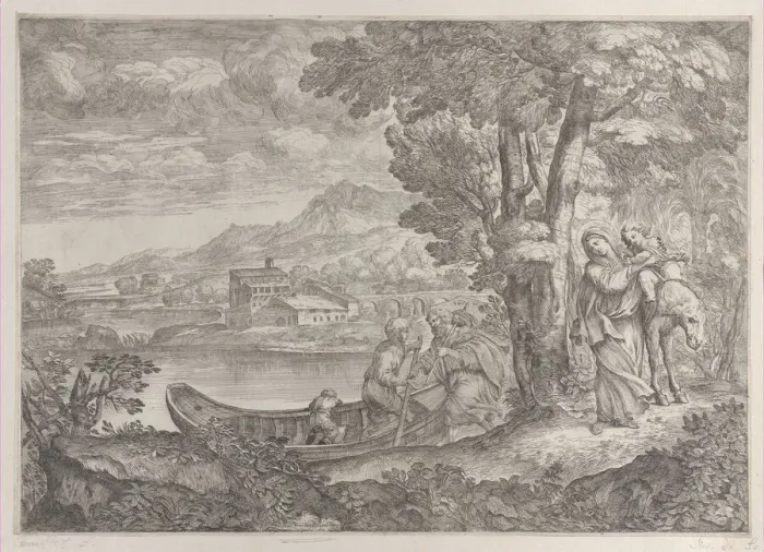Framed Print : Landscape with the flight into Egypt, 1626-80. Creator: Giovanni Francesco Grimaldi Framed Print : Landscape with the flight into Egypt, 1626-80. Creator: Giovanni Francesco Grimaldi