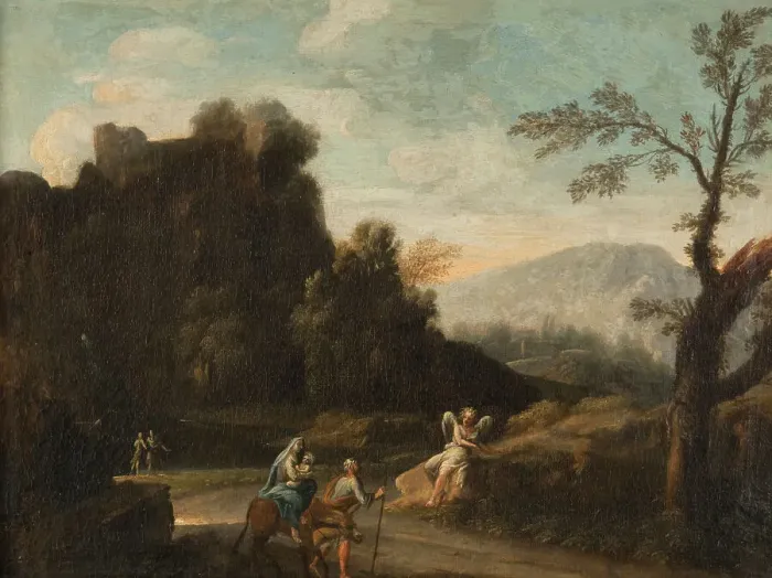 Framed Print : Landscape with the Flight into Egypt, c17th century. Creator: Unknown Framed Print : Landscape with the Flight into Egypt, c17th century. Creator: Unknown