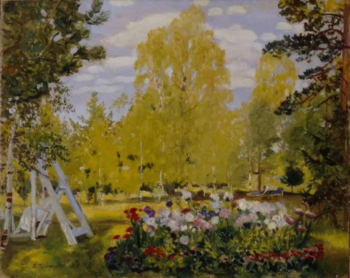 Framed Print : Landscape with a Flower Bed. Artist: Kustodiev, Boris Michaylovich (1878-1927) Framed Print : Landscape with a Flower Bed. Artist: Kustodiev, Boris Michaylovich (1878-1927)