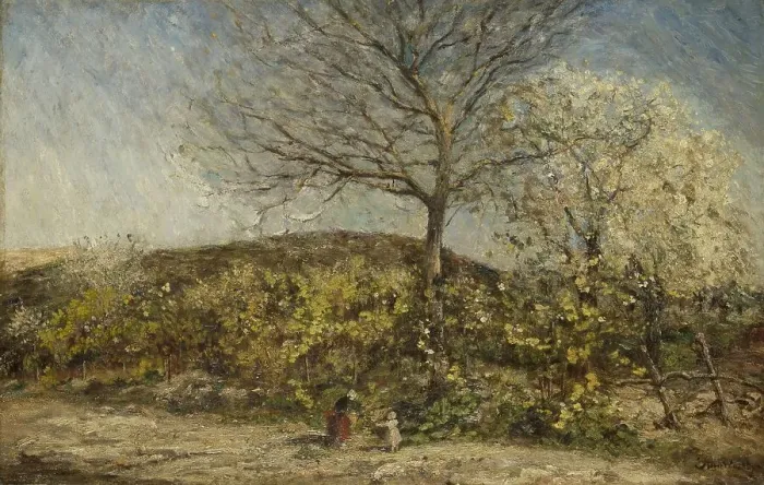 Framed Print : Landscape with flowering orchard, 1870-1886. Creator: Adolphe Monticelli Framed Print : Landscape with flowering orchard, 1870-1886. Creator: Adolphe Monticelli