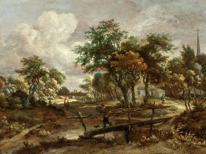 Framed Print : Landscape with a Footbridge, between c1664 and c1665. Creator: Meindert Hobbema Framed Print : Landscape with a Footbridge, between c1664 and c1665. Creator: Meindert Hobbema