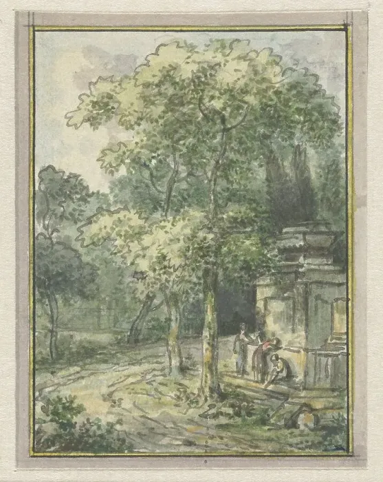 Framed Print : Landscape with fountain, 1752-1819. Creators: Juriaan Andriessen, Isaac de Moucheron Framed Print : Landscape with fountain, 1752-1819. Creators: Juriaan Andriessen, Isaac de Moucheron