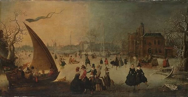 Landscape with Frozen Canal, Skaters and an Ice-Boat, 1611. Creator: Adam van Breen