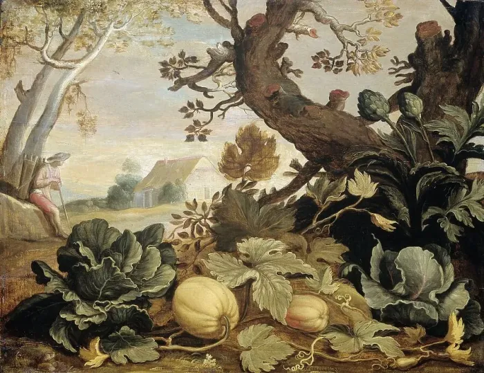 Framed Print : Landscape with Fruits and Vegetables in the foreground, 1600-1651. Creator: Abraham Bloemaert Framed Print : Landscape with Fruits and Vegetables in the foreground, 1600-1651. Creator: Abraham Bloemaert