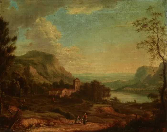 Framed Print : Landscape with a Genre Scene, 1761. Creator: Johann Christian Vollerdt Framed Print : Landscape with a Genre Scene, 1761. Creator: Johann Christian Vollerdt