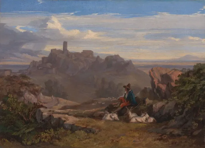 Framed Print : Landscape with Goatherd, ca. 1842. Creator: Edward Lear Framed Print : Landscape with Goatherd, ca. 1842. Creator: Edward Lear