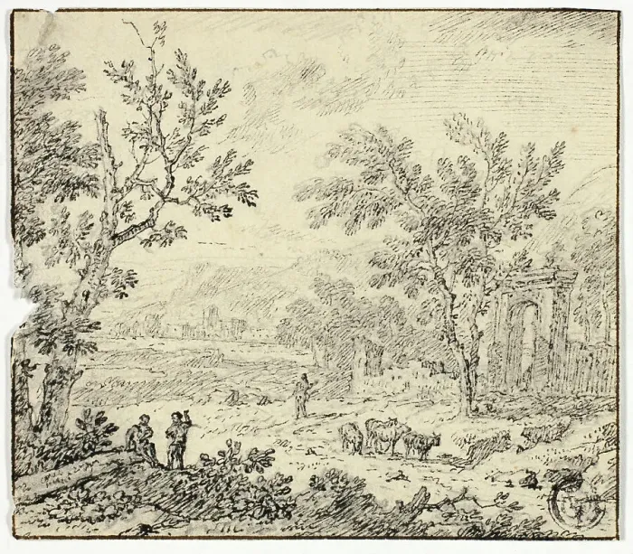 Framed Print : Landscape with Goats, Goatherd and Ruins, n.d. Creator: Jan van Huysum Framed Print : Landscape with Goats, Goatherd and Ruins, n.d. Creator: Jan van Huysum