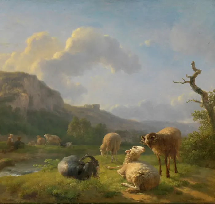 Framed Print : Landscape with Goats and Sheep, late 18th-early 19th century. Creator: Balthasar Paul Ommeganck Framed Print : Landscape with Goats and Sheep, late 18th-early 19th century. Creator: Balthasar Paul Ommeganck
