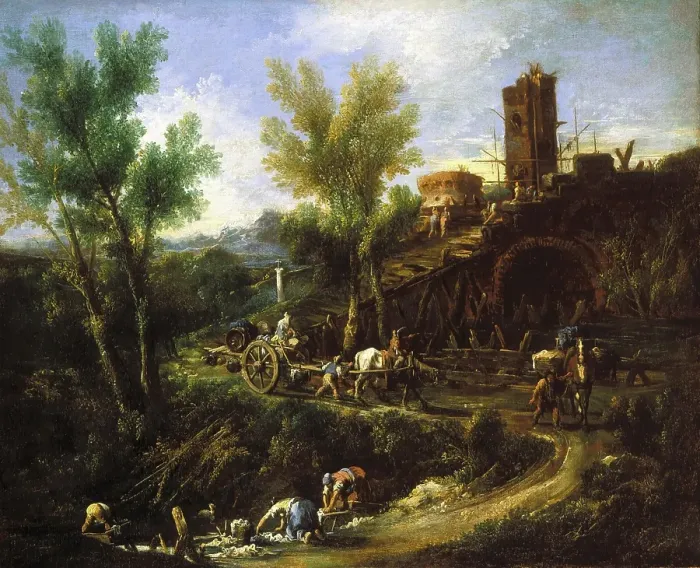 Framed Print : Landscape with Gypsies and Washerwomen, about 1705-1710. Creator: Alessandro Magnasco Framed Print : Landscape with Gypsies and Washerwomen, about 1705-1710. Creator: Alessandro Magnasco