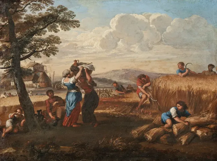 Framed Print : Landscape with Harvesting, 18th century. Creator: Pietro da Cortona Framed Print : Landscape with Harvesting, 18th century. Creator: Pietro da Cortona