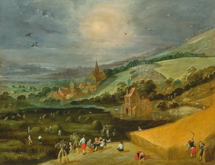 Framed Print : Landscape with hay harvest. Creator: Momper, Joos de, the Younger (1564-1635) Framed Print : Landscape with hay harvest. Creator: Momper, Joos de, the Younger (1564-1635)