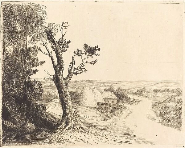 Landscape with Haystacks (Le paysage aux meules). Creator: Alphonse Legros