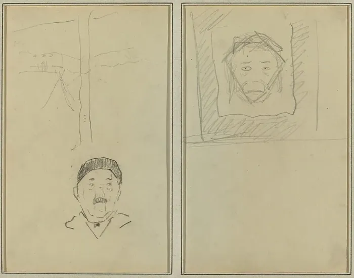 Framed Print : Landscape and Head of Man; Head of Monkey Inside a Square [recto], 1884-1888. Creator: Paul Gauguin