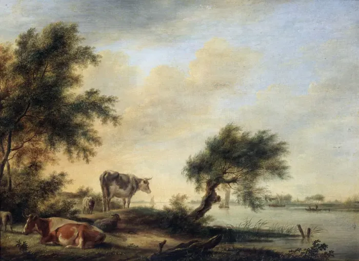 Framed Print : Landscape with a Herd, 18th century. Artist: Jan Jansson Framed Print : Landscape with a Herd, 18th century. Artist: Jan Jansson