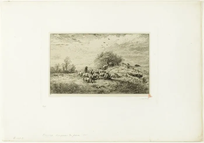 Framed Print : Landscape with Herd of Pigs, 1845. Creator: Charles Emile Jacque Framed Print : Landscape with Herd of Pigs, 1845. Creator: Charles Emile Jacque