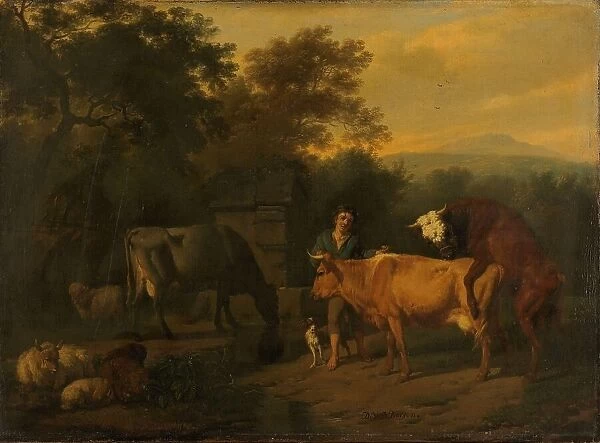 Landscape with Herdsman and Cattle, 1675-1685. Creator: Dirk van Bergen